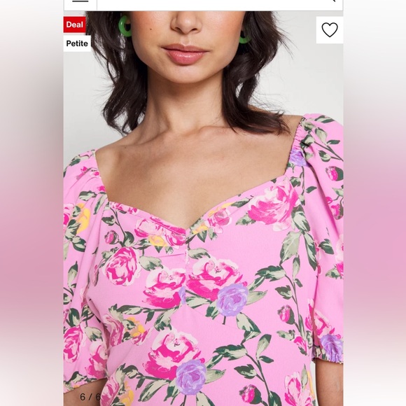 Vero Moda Floral‎ Mini Dress Short Sleeve Side Zip Low V-Neck Fitted Pink NWT - Picture 6 of 7